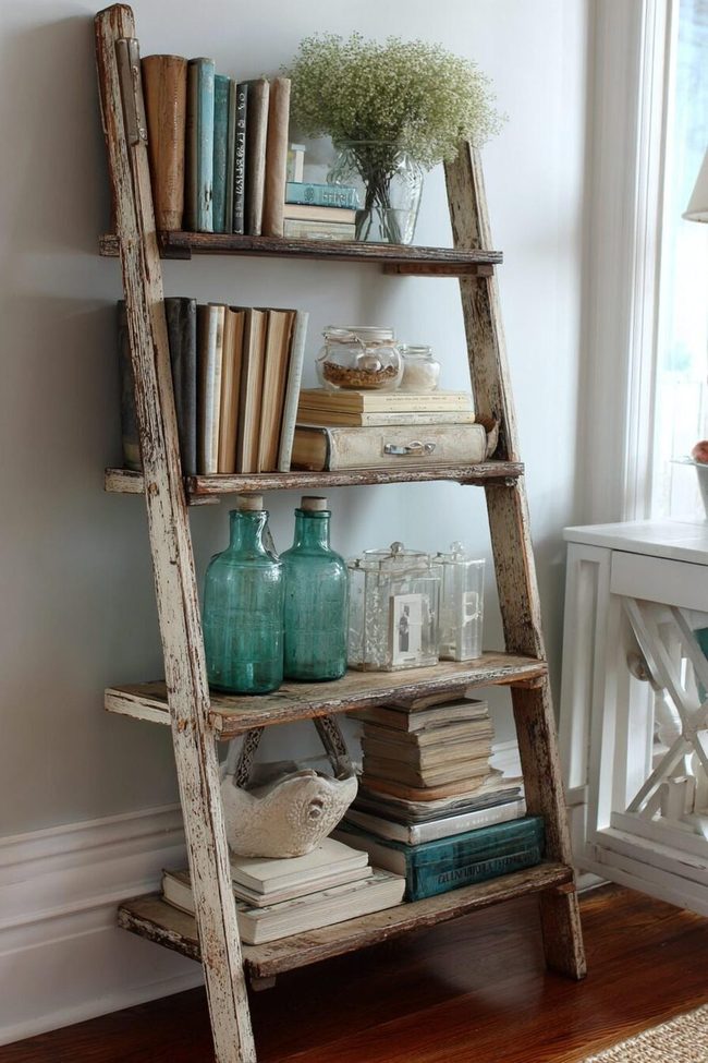 Wooden Ladder Shelves Display Character