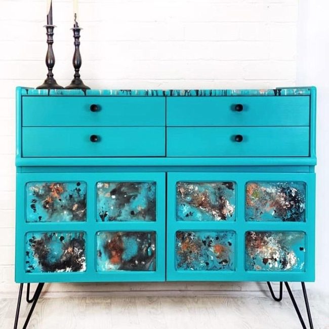 Swirling Paint Poured Sideboard