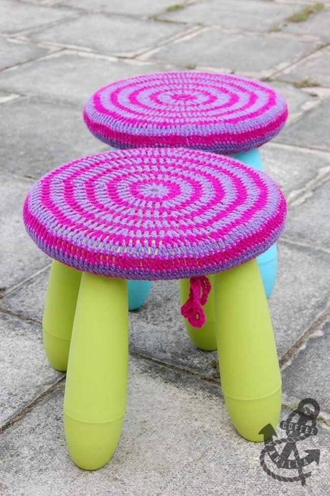 Green Knit Stools, Pink Circles