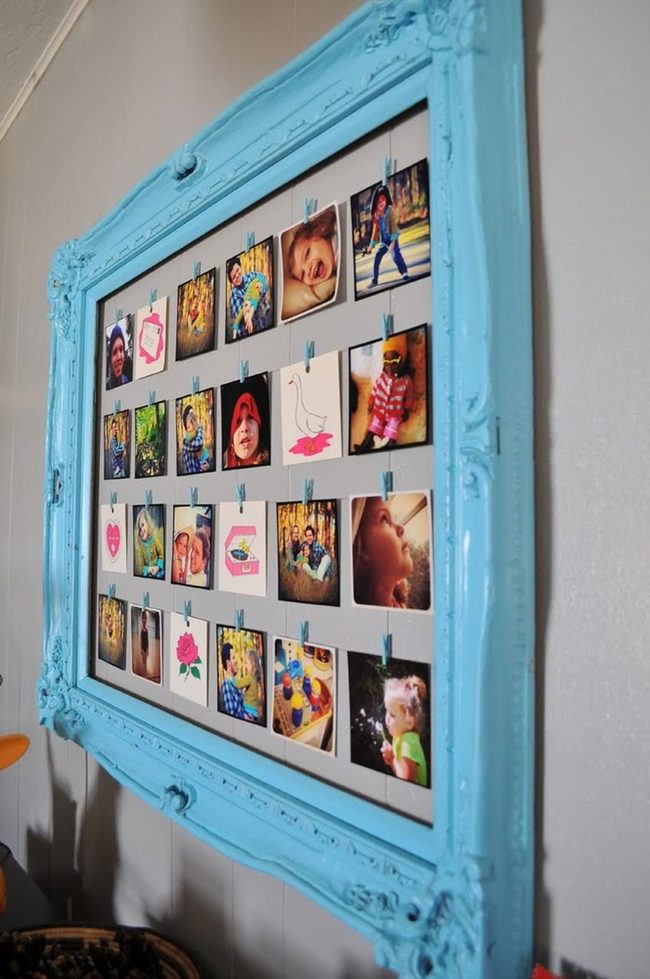 Blue Wood Memory Wall Display