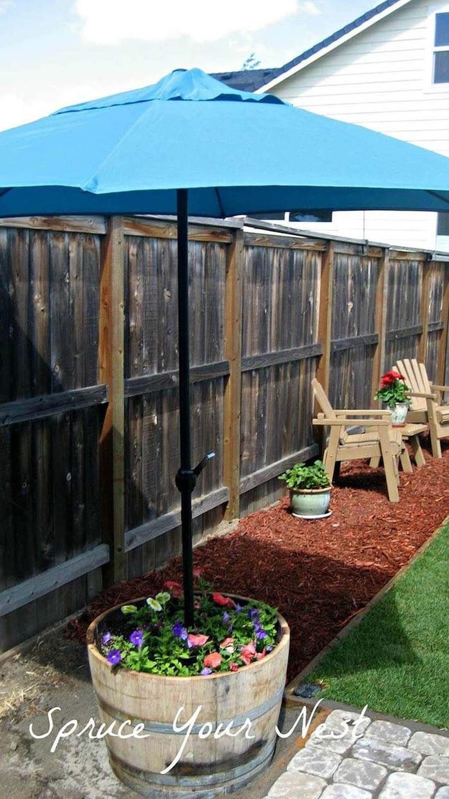 Barrel Planter Umbrella Stand Blooms