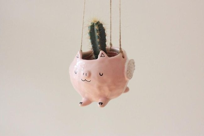 Flying Pig Gold Planter