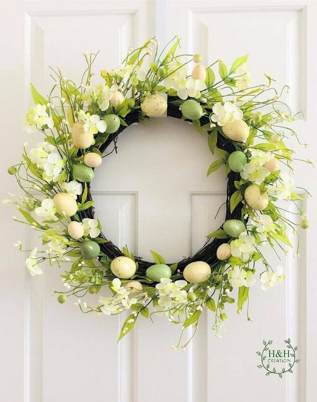 Fresh Green Floral Egg Wreath