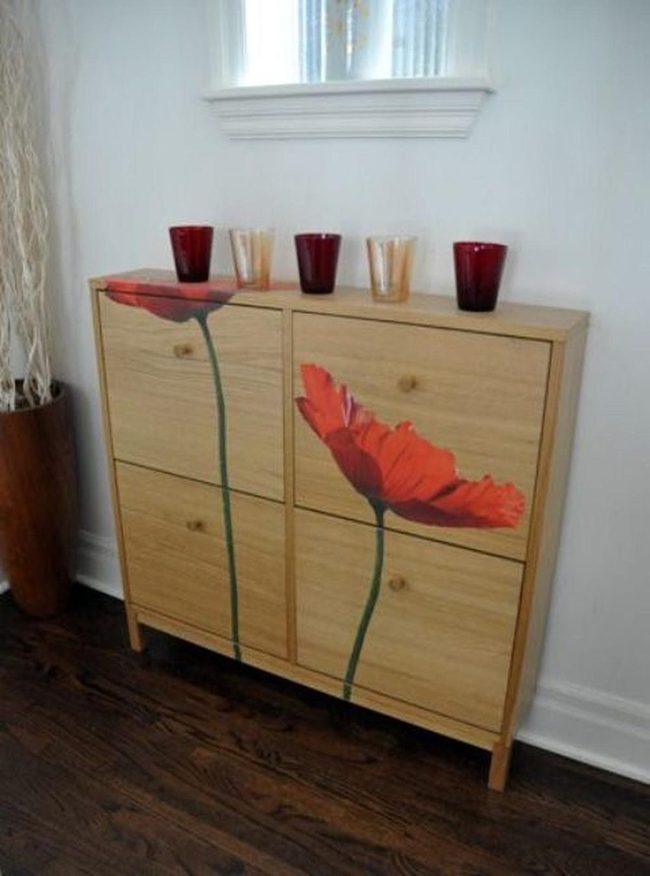 Red Flower Cabinet With Natural Branches