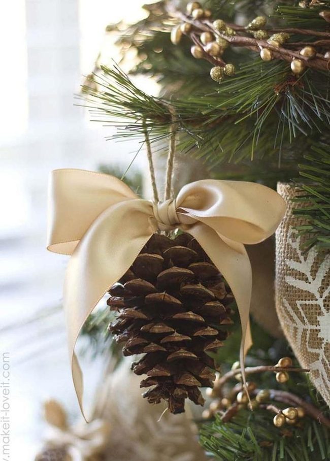 Cream Ribbon Pinecone Ornaments