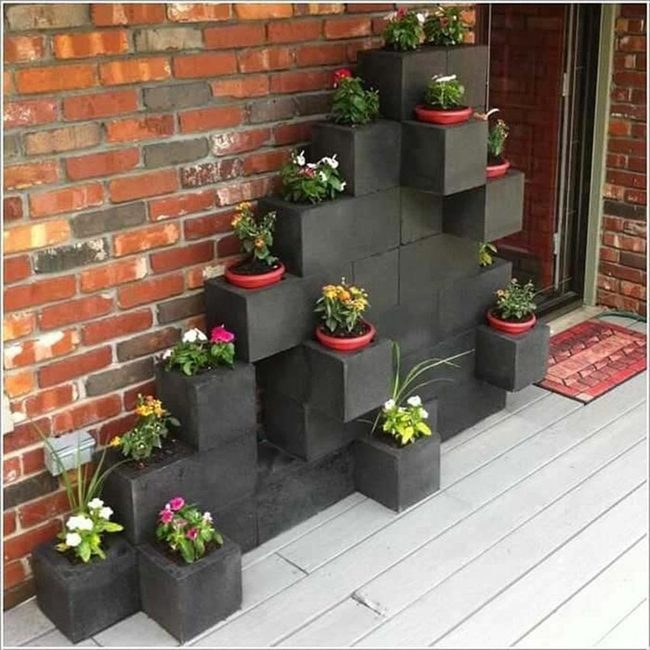 Black Cinder Blocks Red Containers
