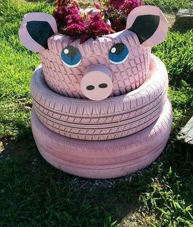 Pink Pig Tire Planter