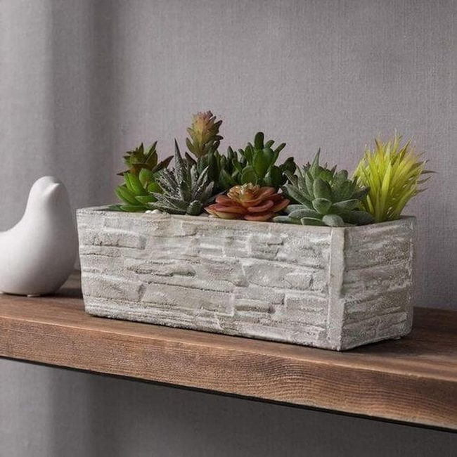Green Succulents Stone Planter