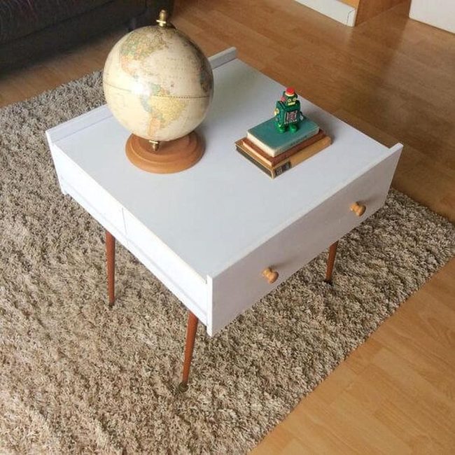 White Drawer Wooden Leg Side Table