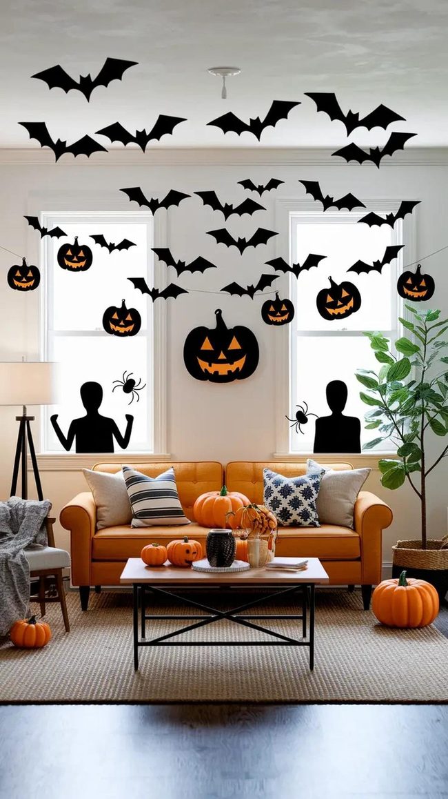 Giant Black Paper Spiders Wall