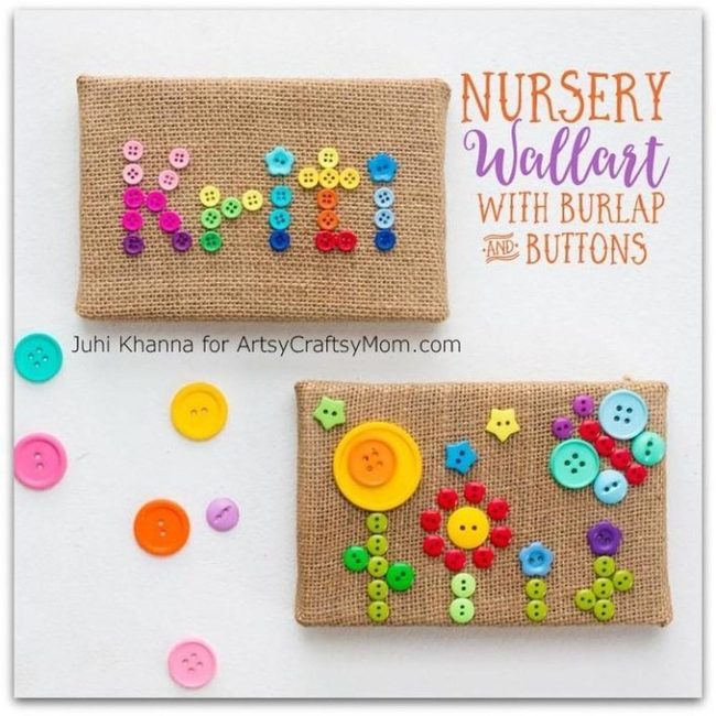 Colorful Buttons On Burlap