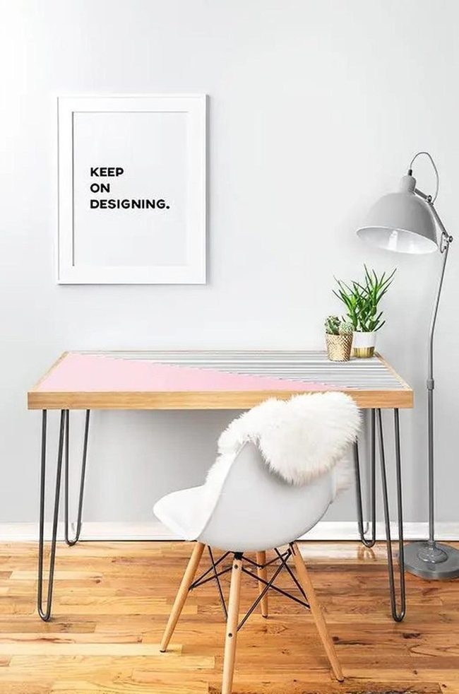 Wood Desk, Green Plants, Focused Workspace