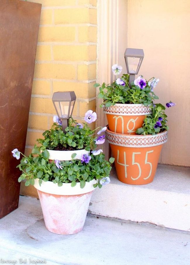 Stacked Planters With House Numbers