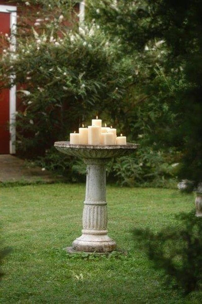 Candlelit Birdbath Garden Glow
