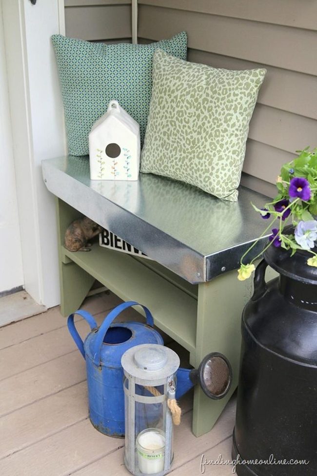 Green Bench Metal Garden Corner