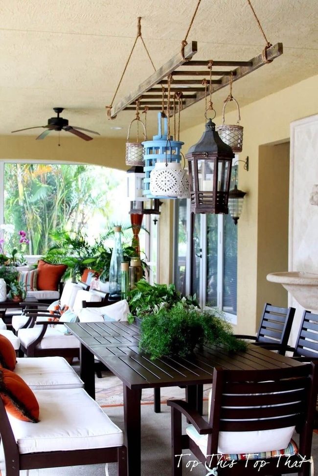 Wooden Ladder String Light Canopy