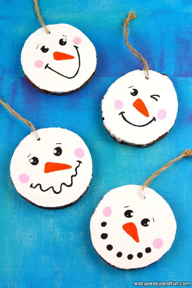 Wooden Slice Snowmen Set