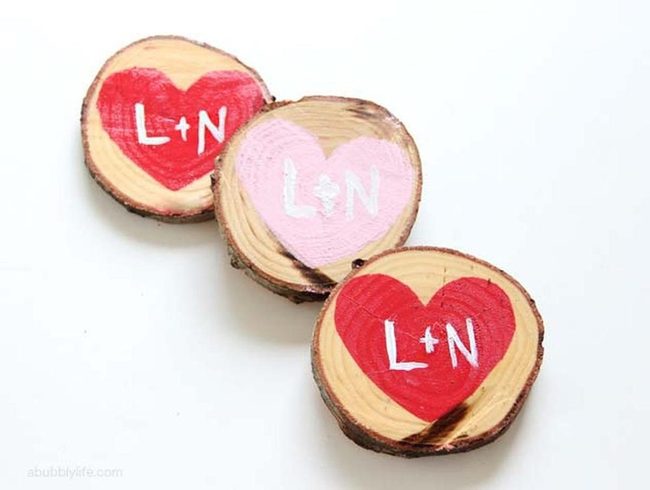 Pink Heart Wood Coasters