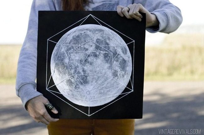 Geometric Moon Black Canvas