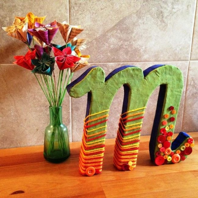Red Paper Flowers With Wooden Accents