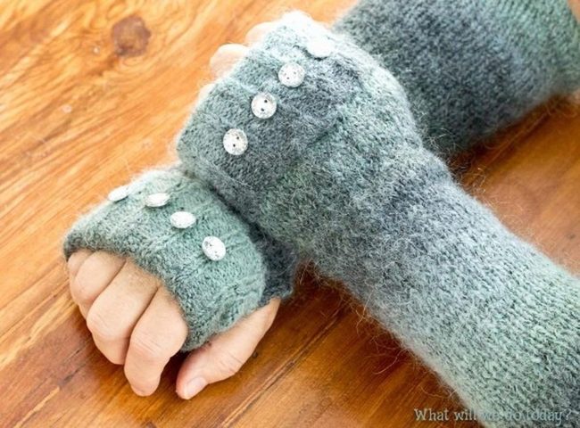 Blue Wool Fingerless Gloves
