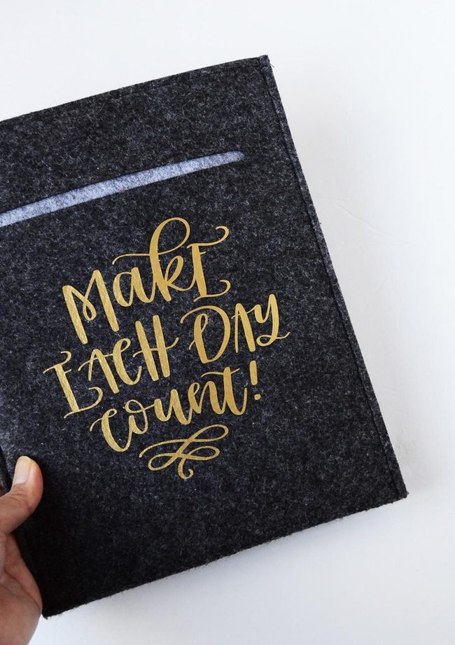 Dark Gray Felt Gold Lettering Notebook