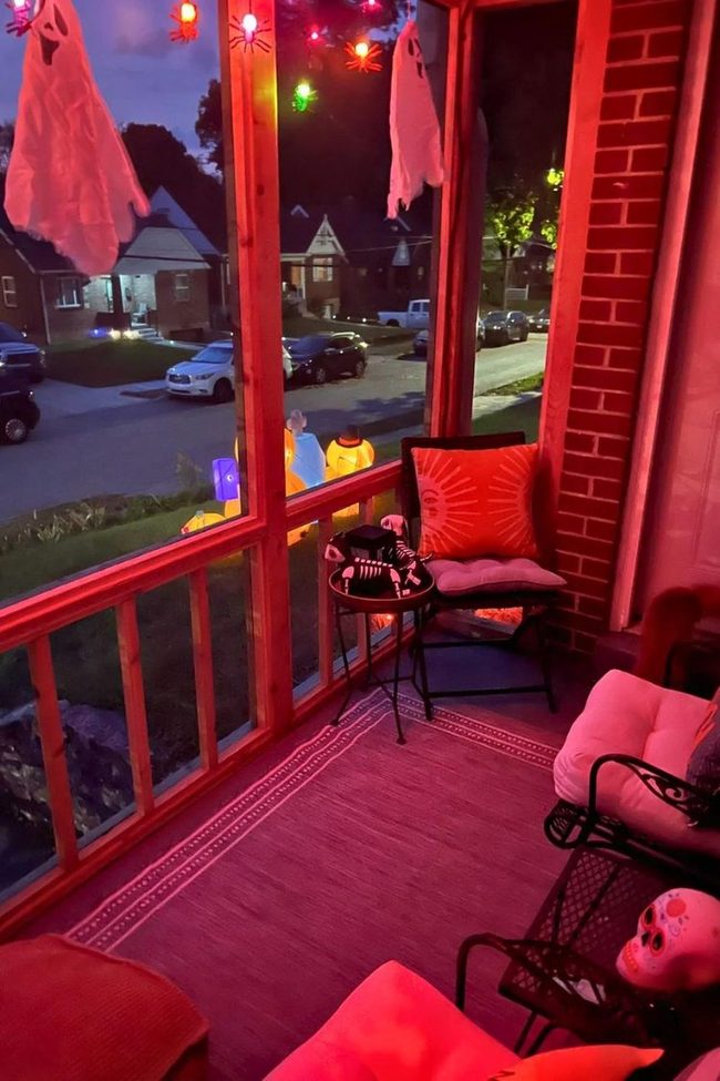 Red Glow Halloween Porch Lighting