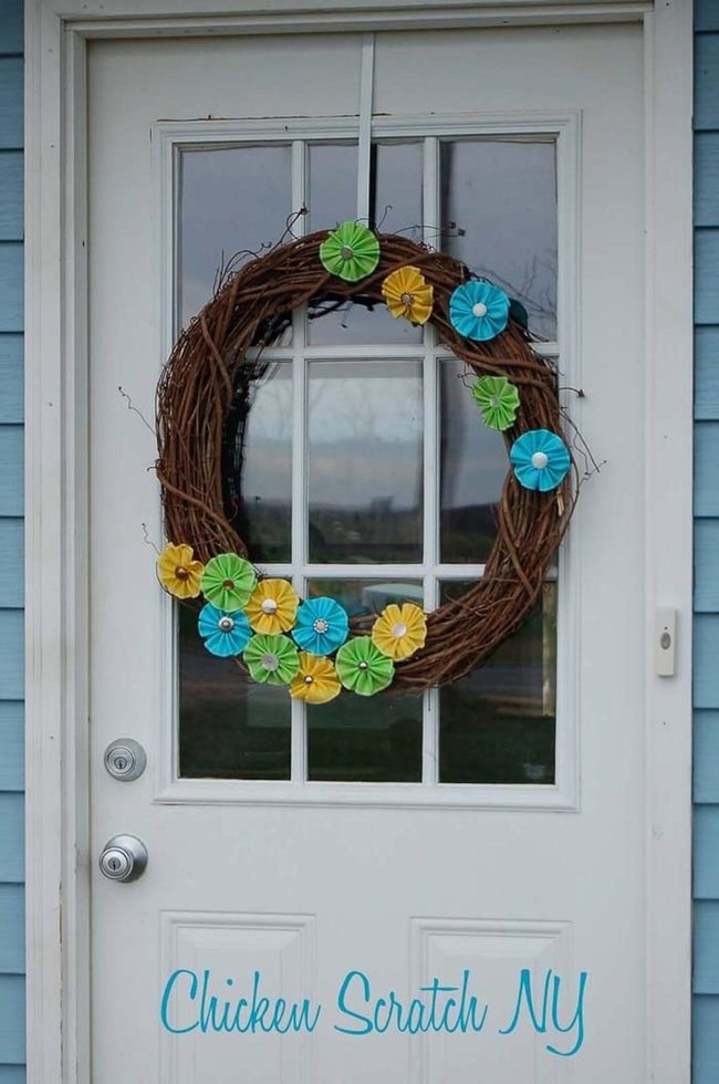 Ribbon And Button Grapevine Wreath