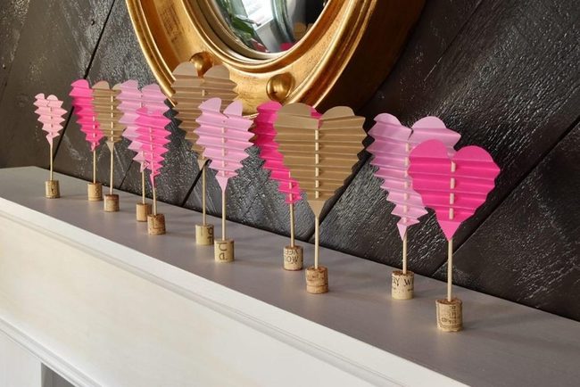 Pink Wood Hearts On Cork