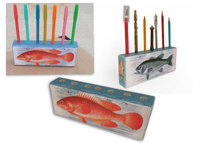 Red Fish Wooden Pencil Holders