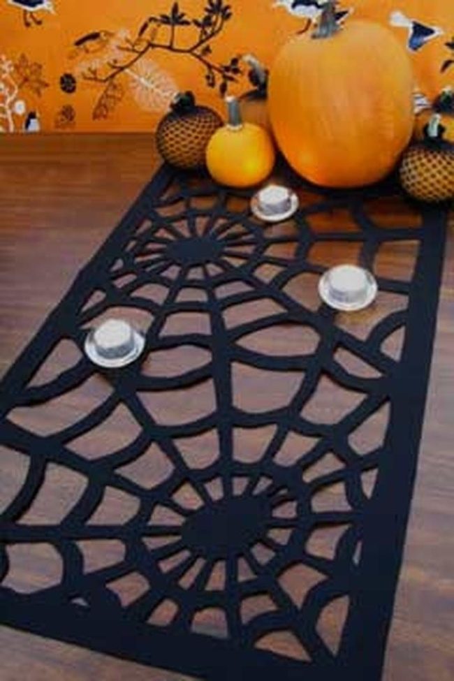 Orange Pumpkins, Black Spiderweb Table
