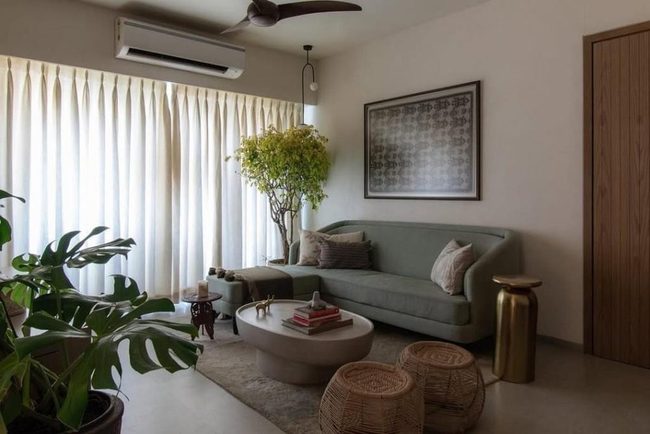 Soft Green Sofa Minimal Space
