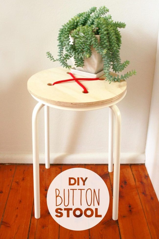 Red Cord Wooden Stool