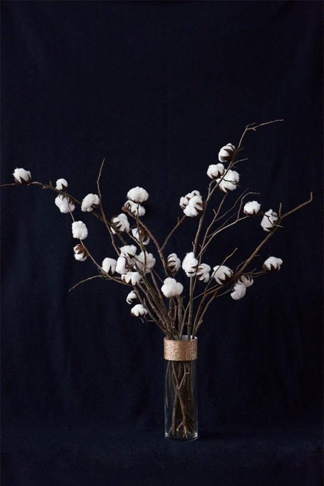 White Cotton Branches Gold Rim