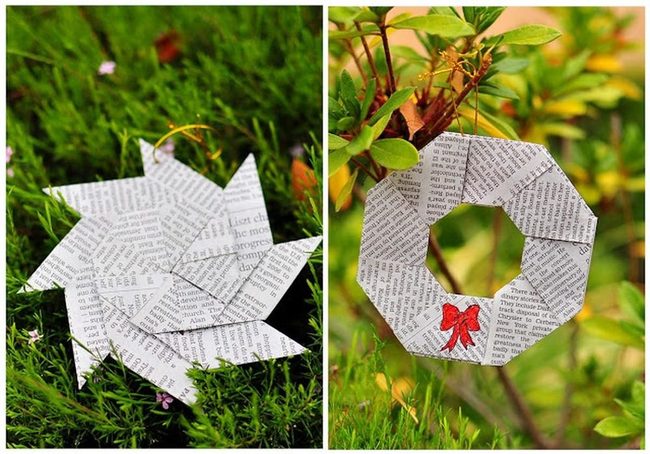 Recycled Newsprint Wreaths