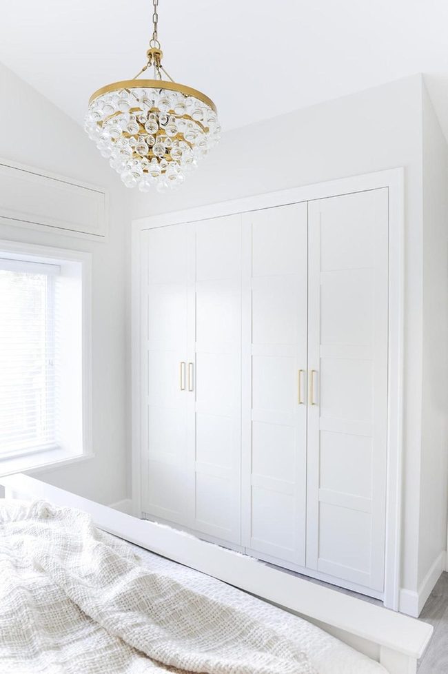 Gold Chandelier White Bedroom