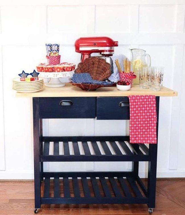 Dark Blue Cart With Red Mixer