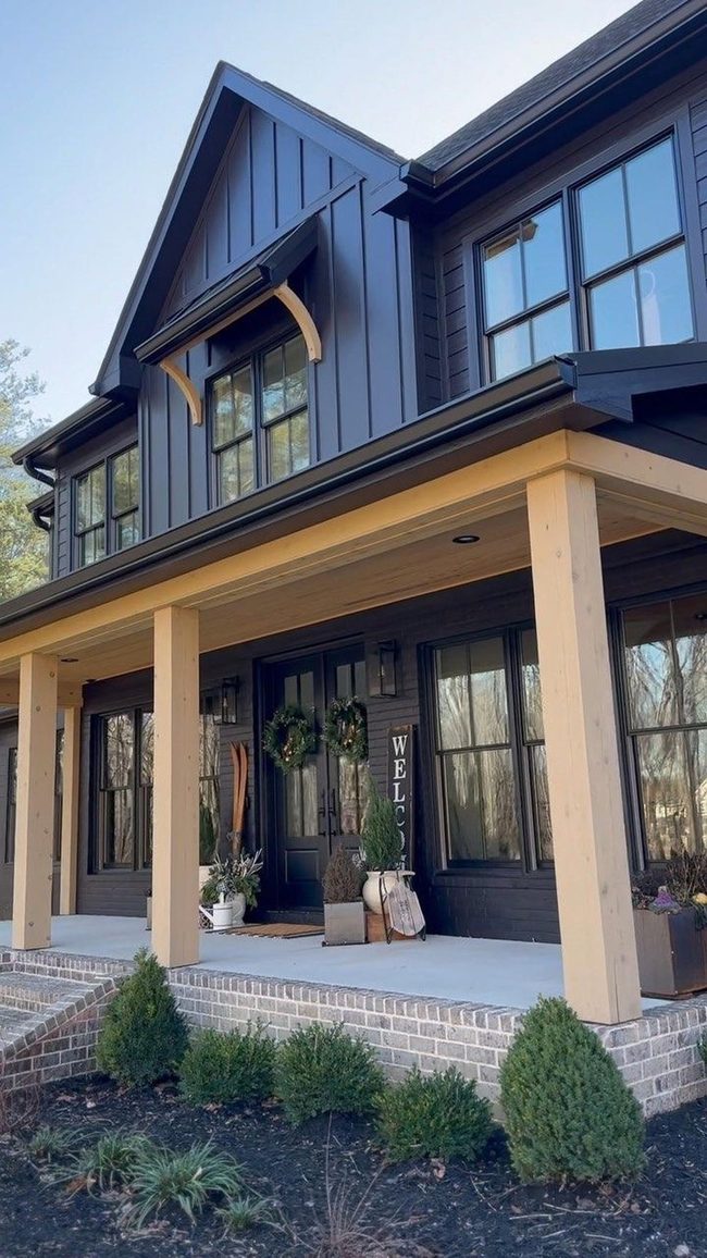 Black Siding Farmhouse Porch
