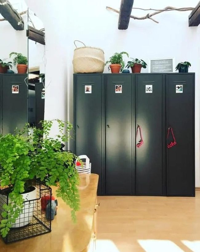 Dark Green Lockers, Natural Wood