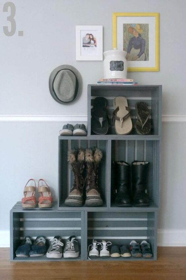 Open Wood Crate Shoe Display