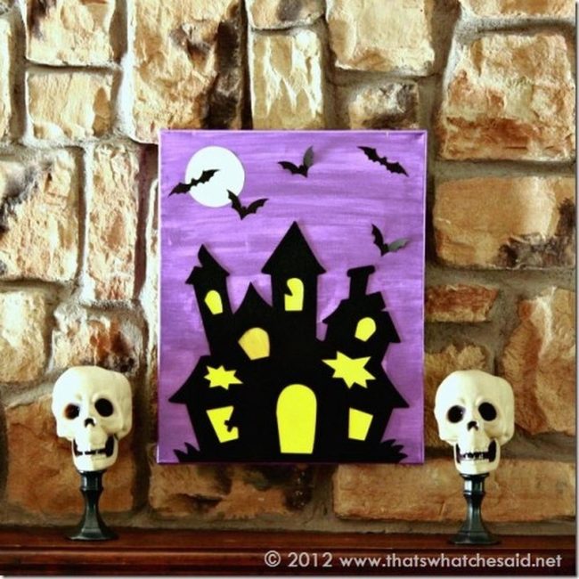 Purple Haunted House With Glowing Windows