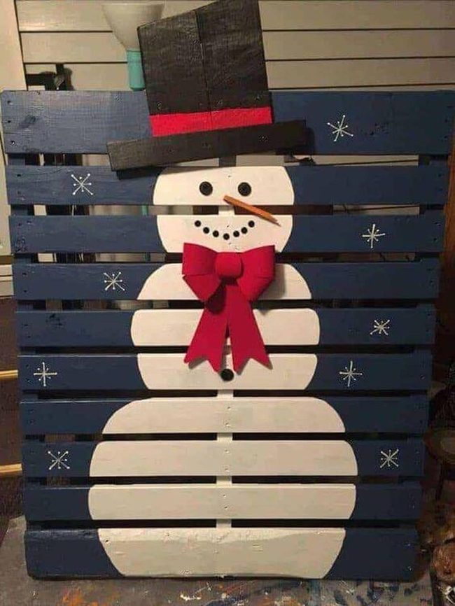 Wooden Snowman Blue White