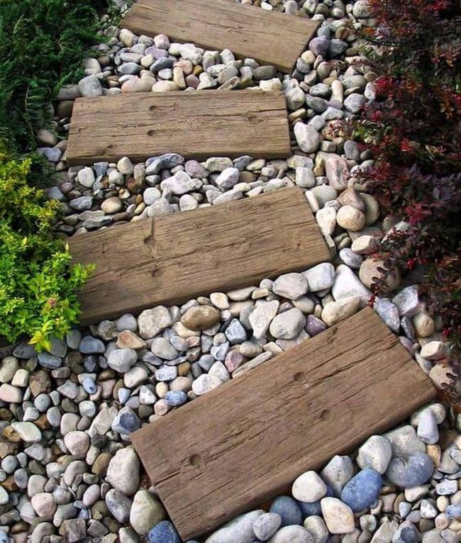 Wooden Pebble Garden Pathway