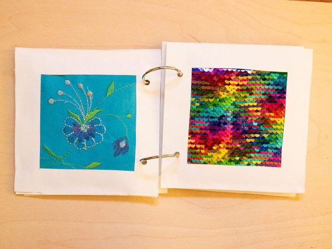 Blue Embroidered Flowers On Sequin Scrapbook
