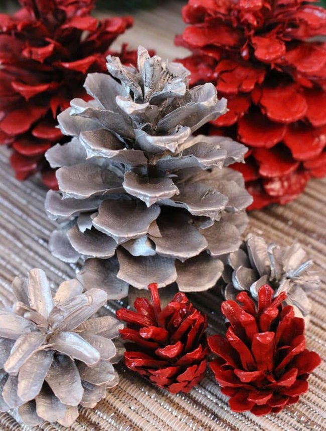 Red And Gold Painted Pinecones