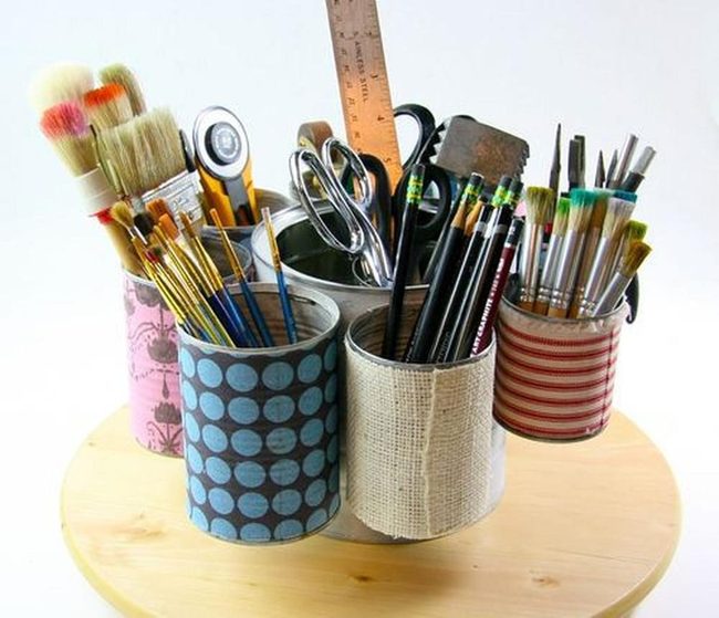 Painted Tin Can Organizer