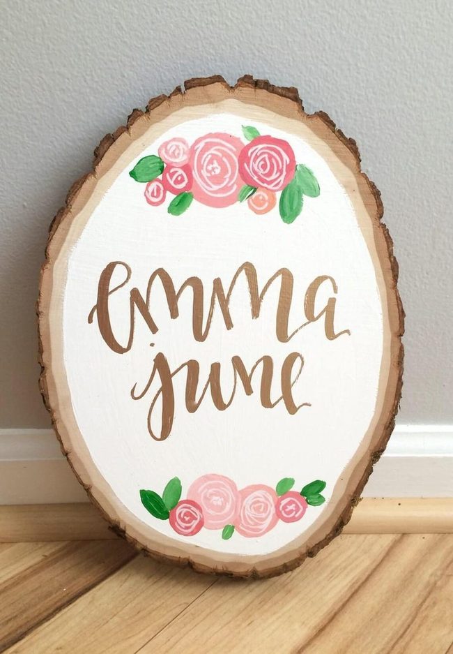 Baby Name Wood Slice Florals