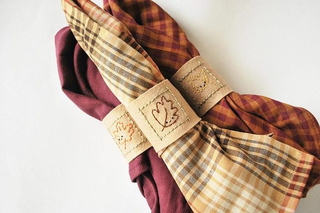 Maroon Plaid Cloth Napkins With Leather Rings