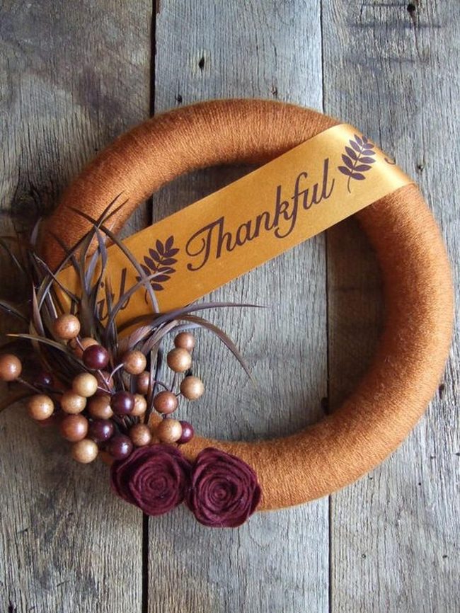 Orange Yarn Thankful Wreath