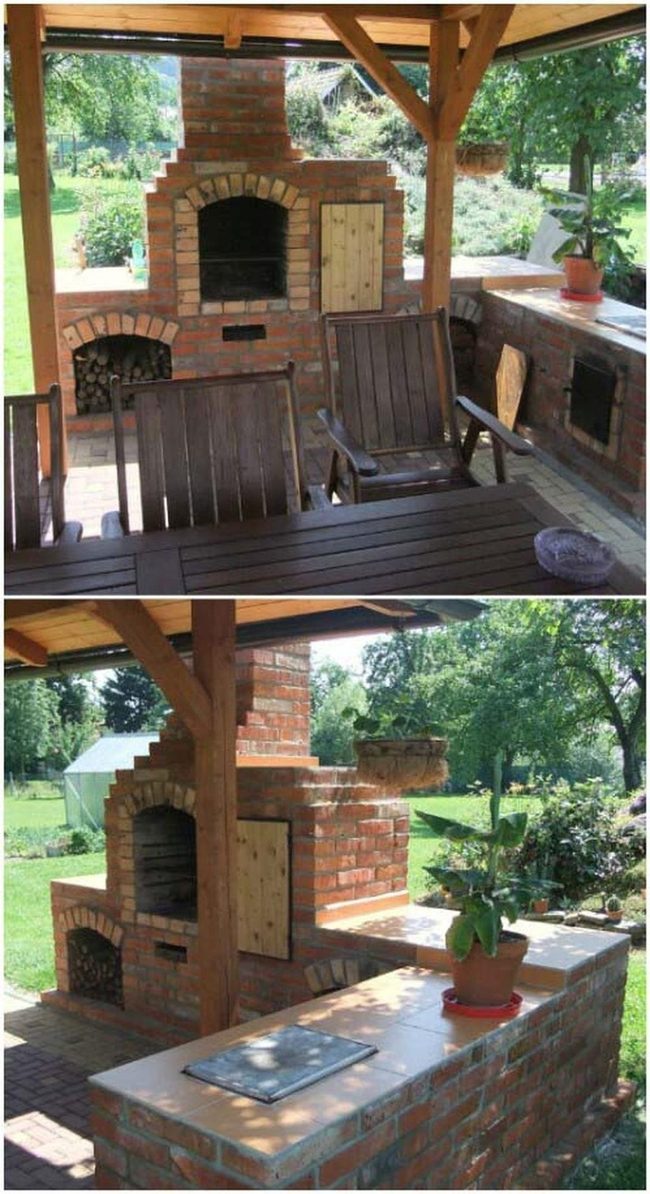 Brick Fireplace Outdoor Kitchen